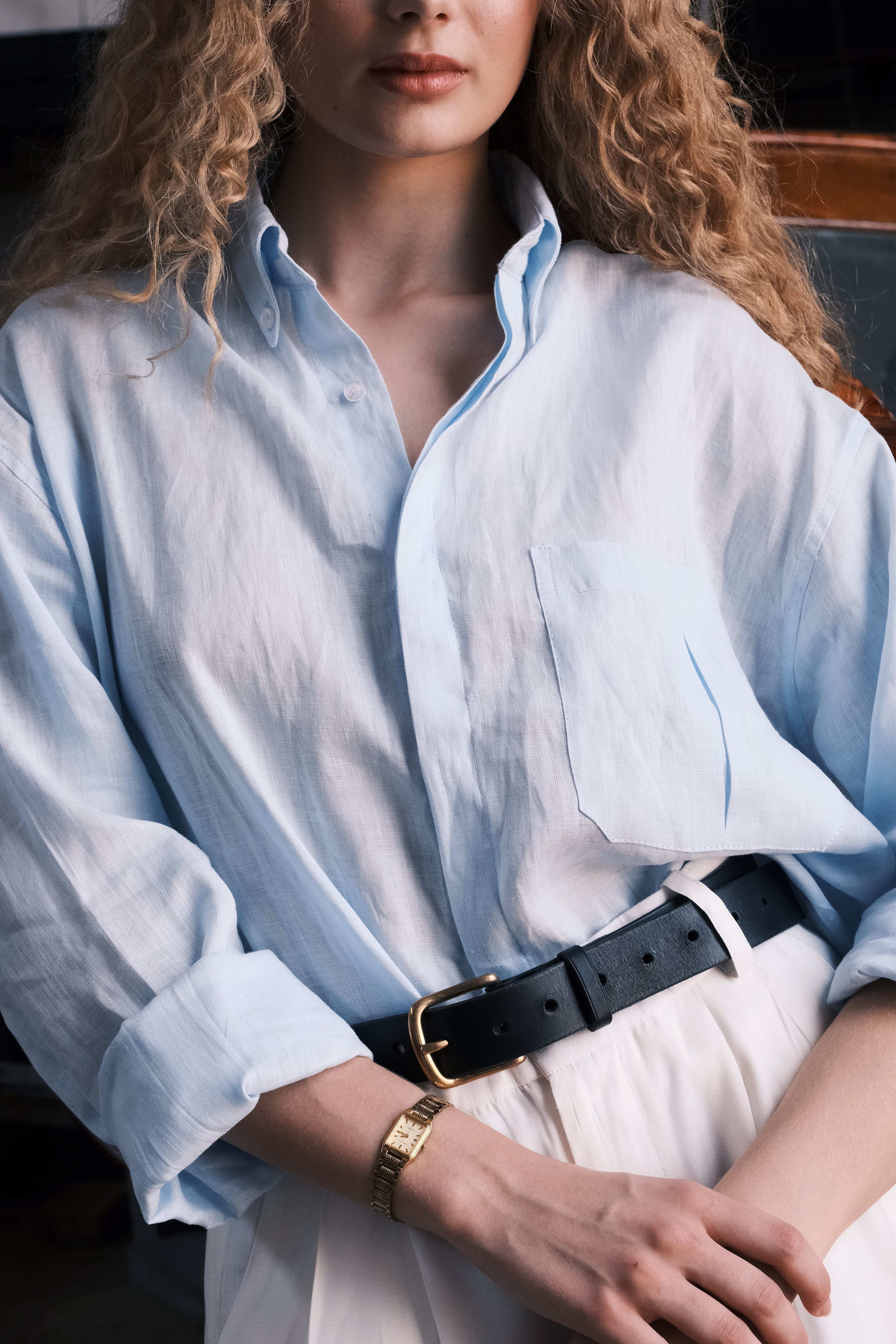 Camisa 100% Linho Azul Claro Thomaz