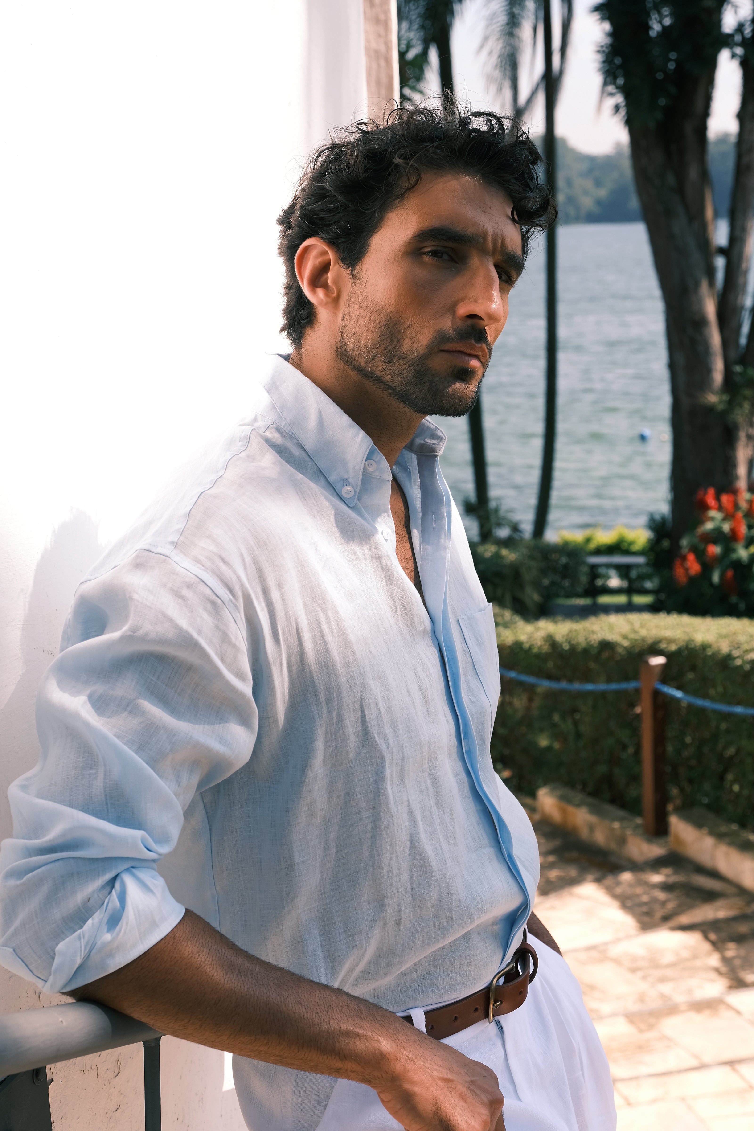 Camisa 100% Linho Azul Claro Thomaz