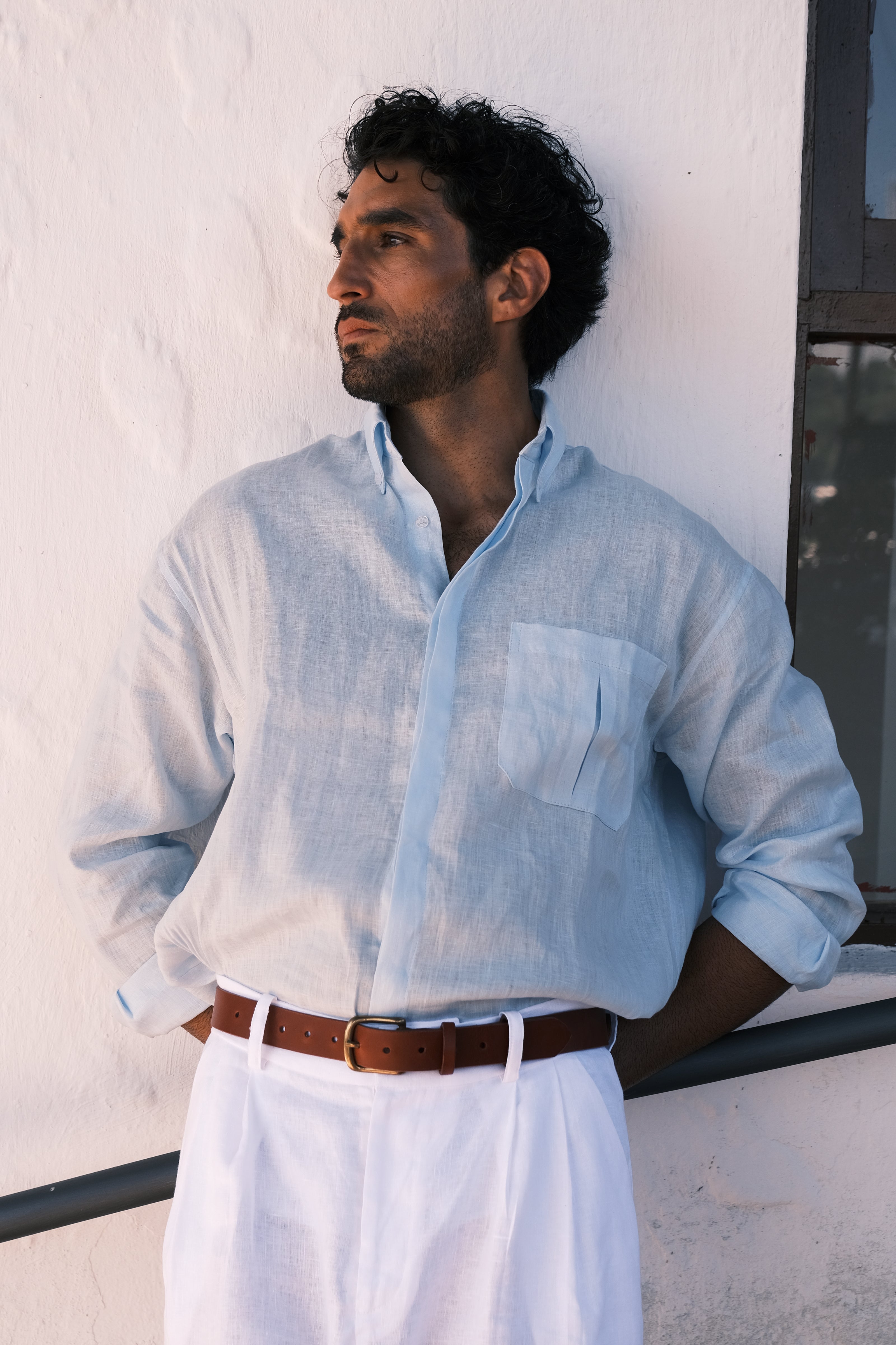 Camisa 100% Linho Azul Claro Thomaz