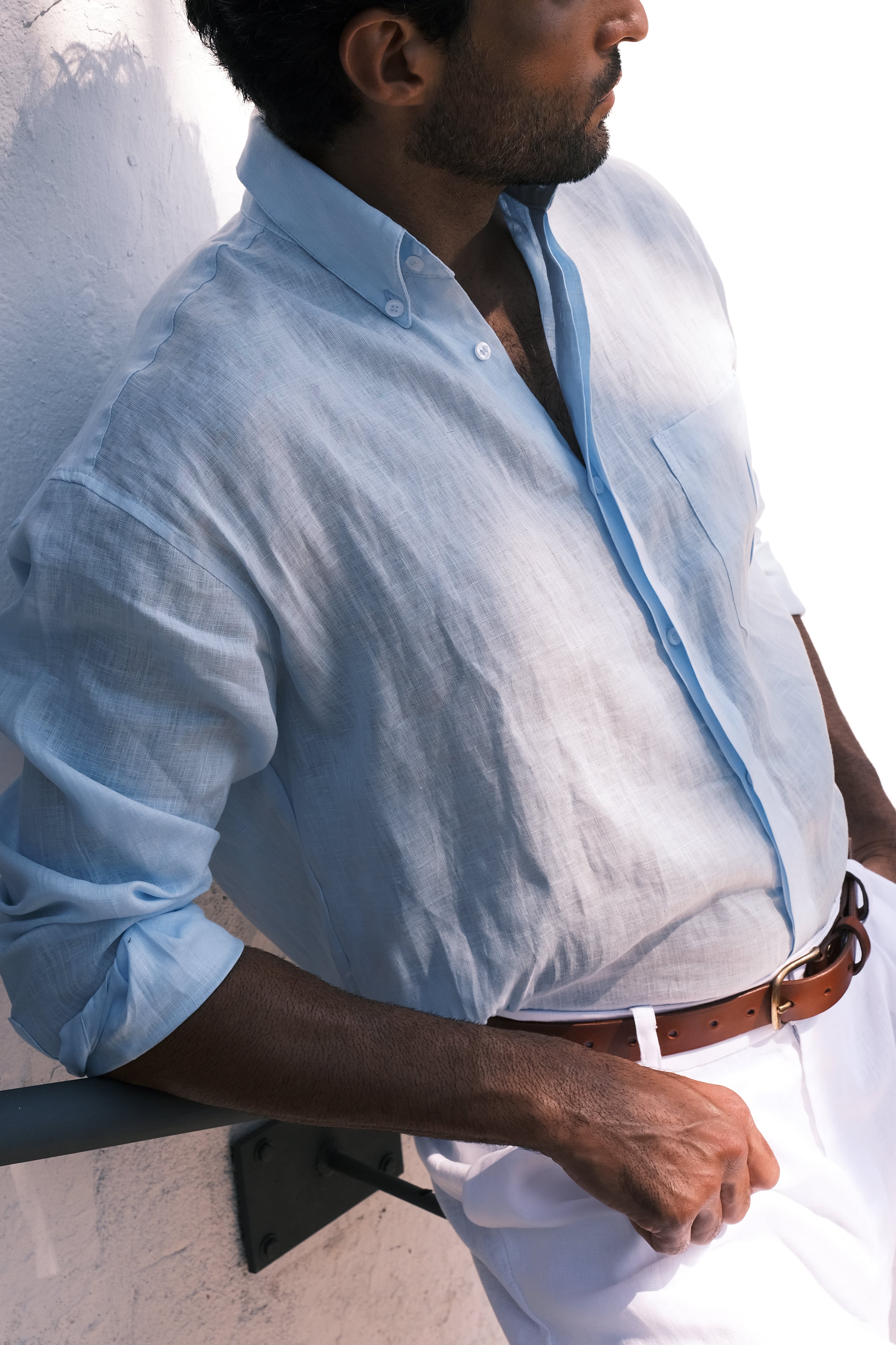 Camisa 100% Linho Azul Claro Thomaz