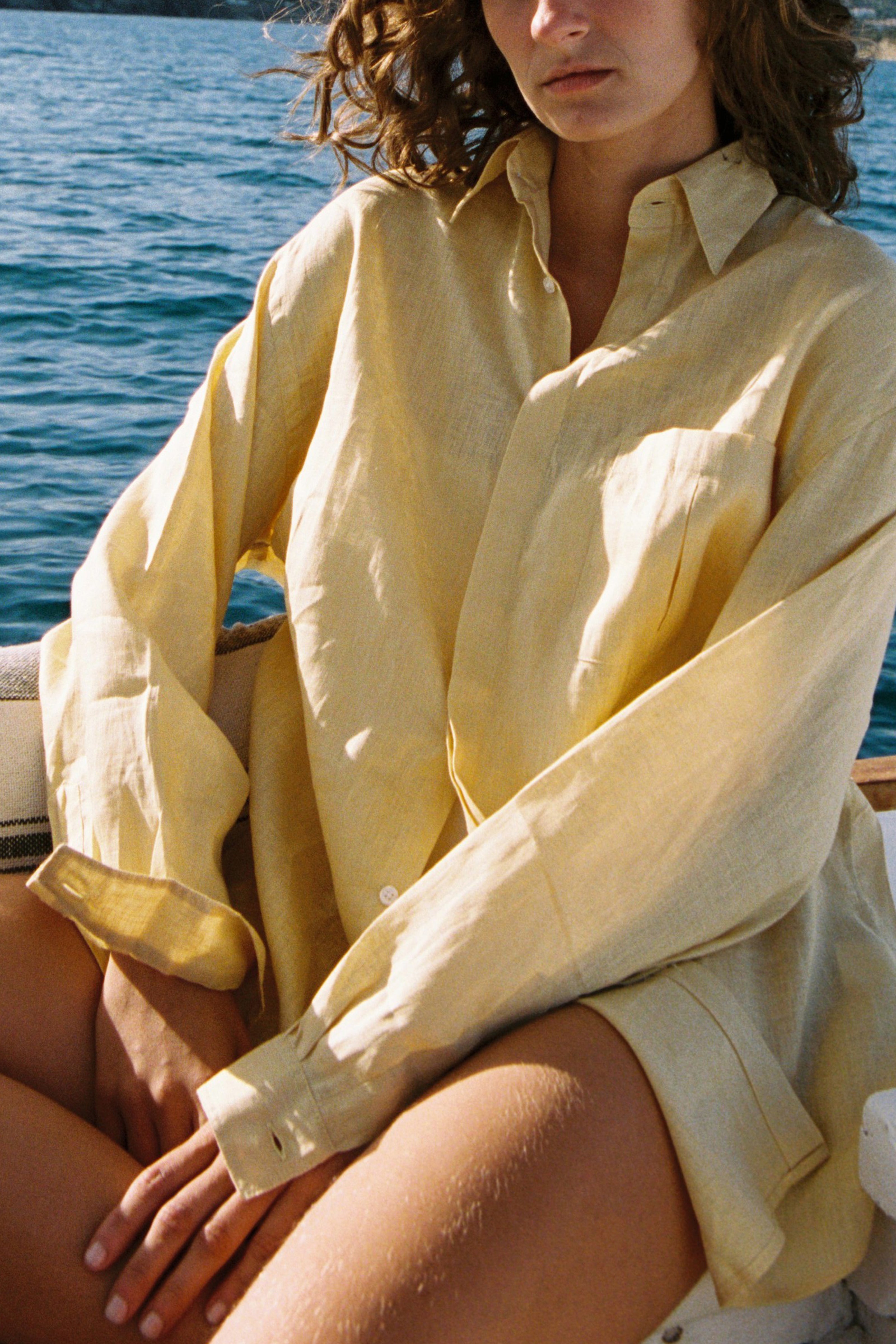 Camisa 100% Linho Amarela Thomaz