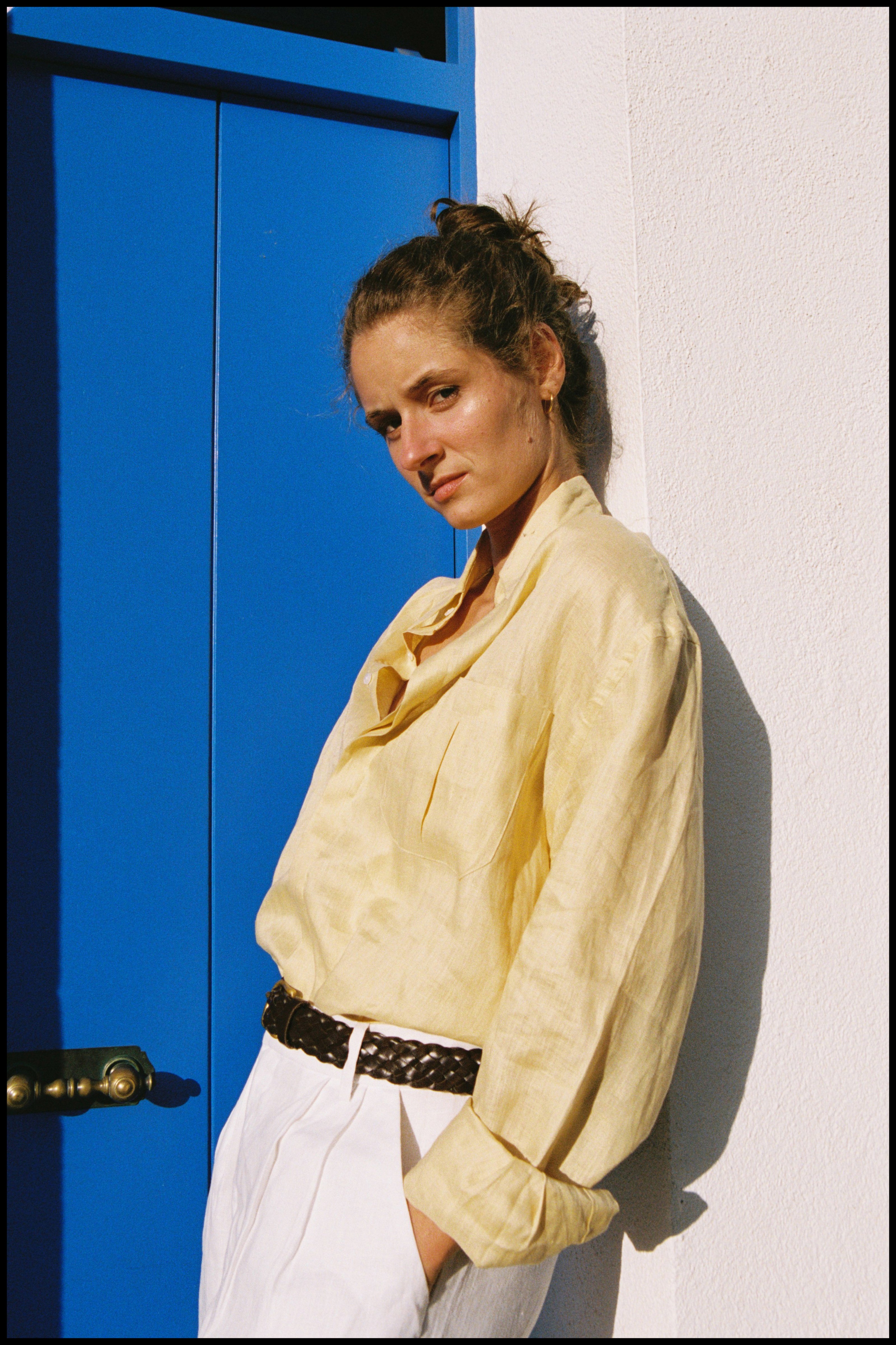 Camisa 100% Linho Amarela Thomaz