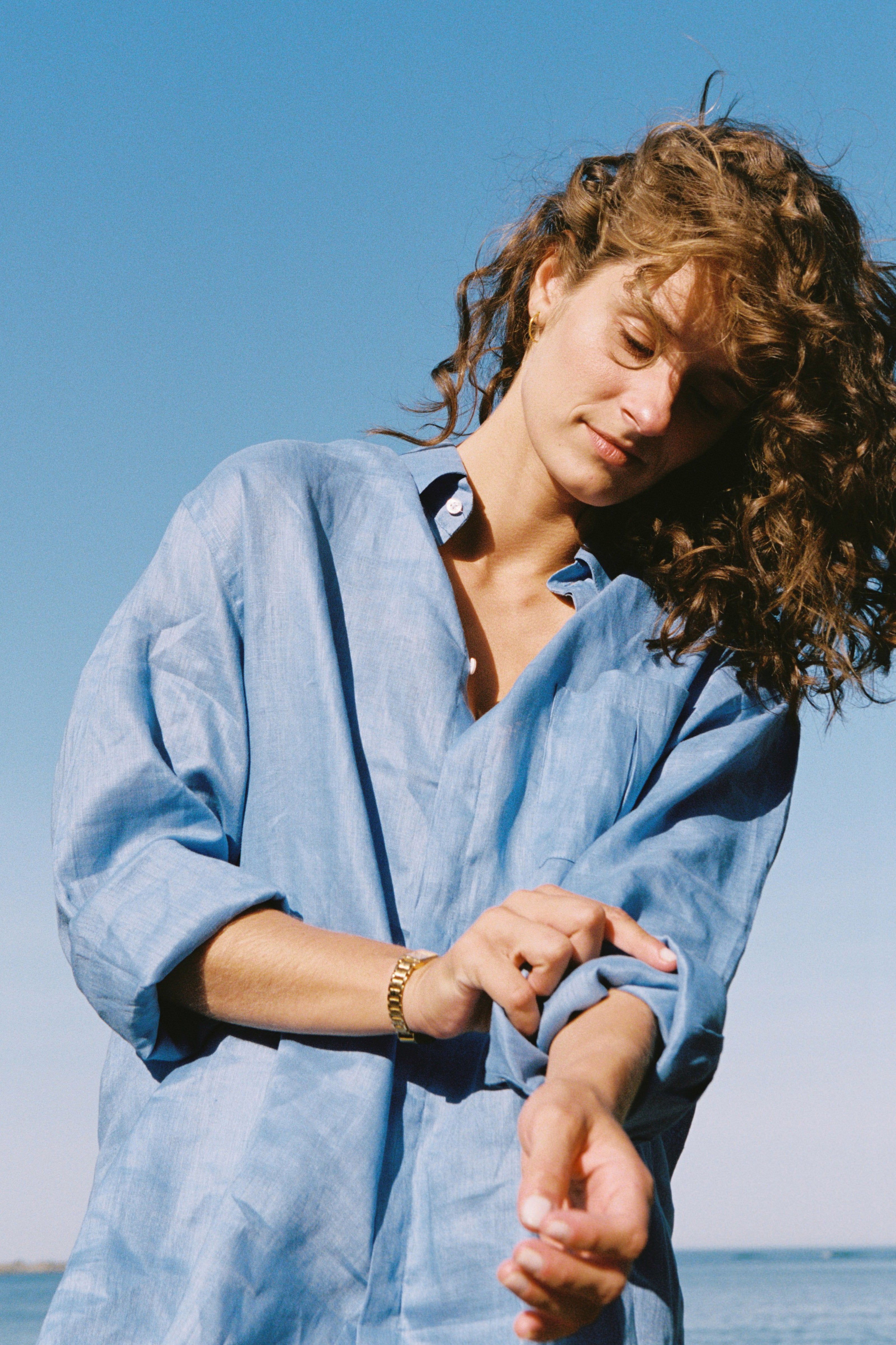 Camisa 100% Linho Azul Celeste Cerúleo Thomaz