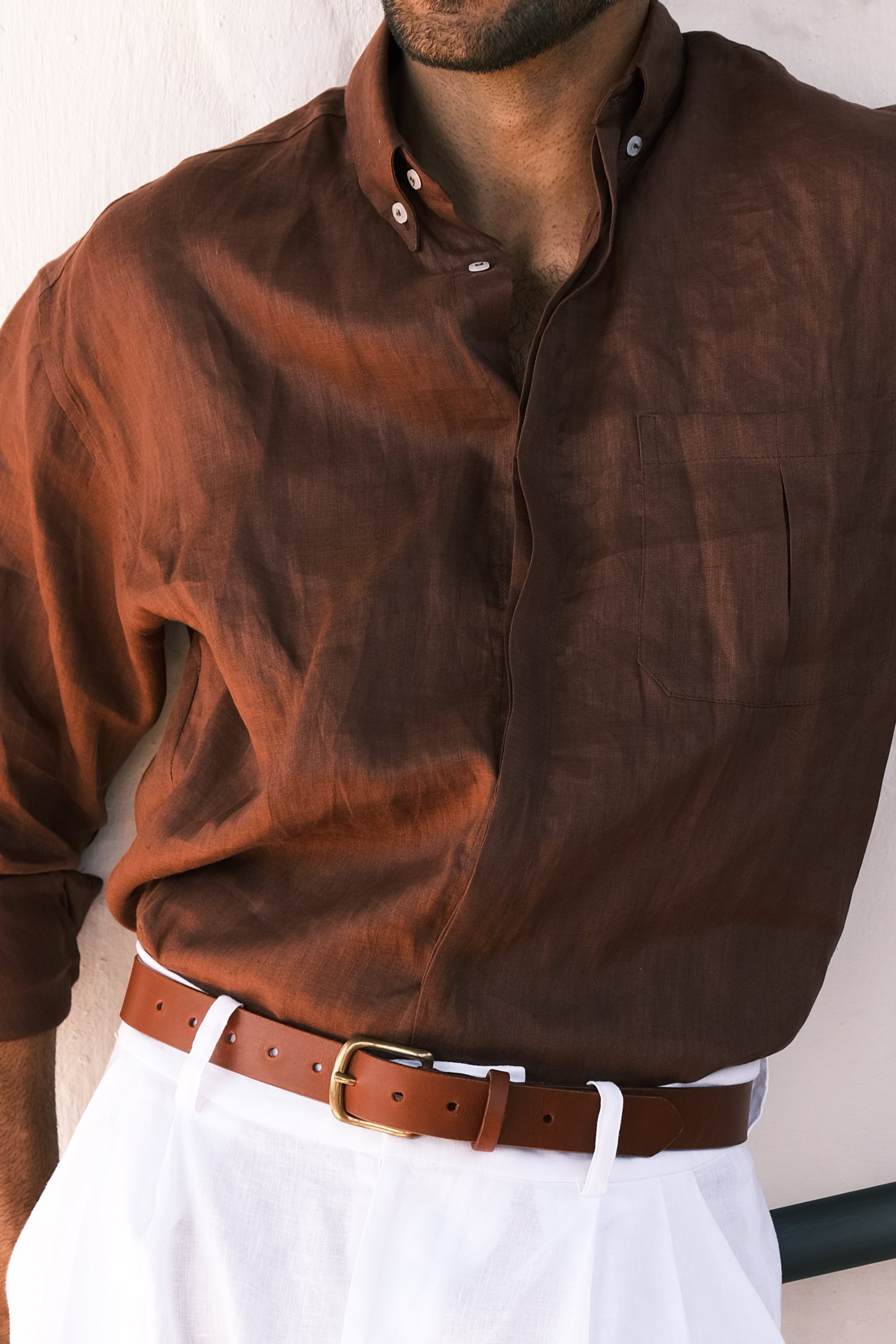 Camisa 100% Linho Marrom Thomaz