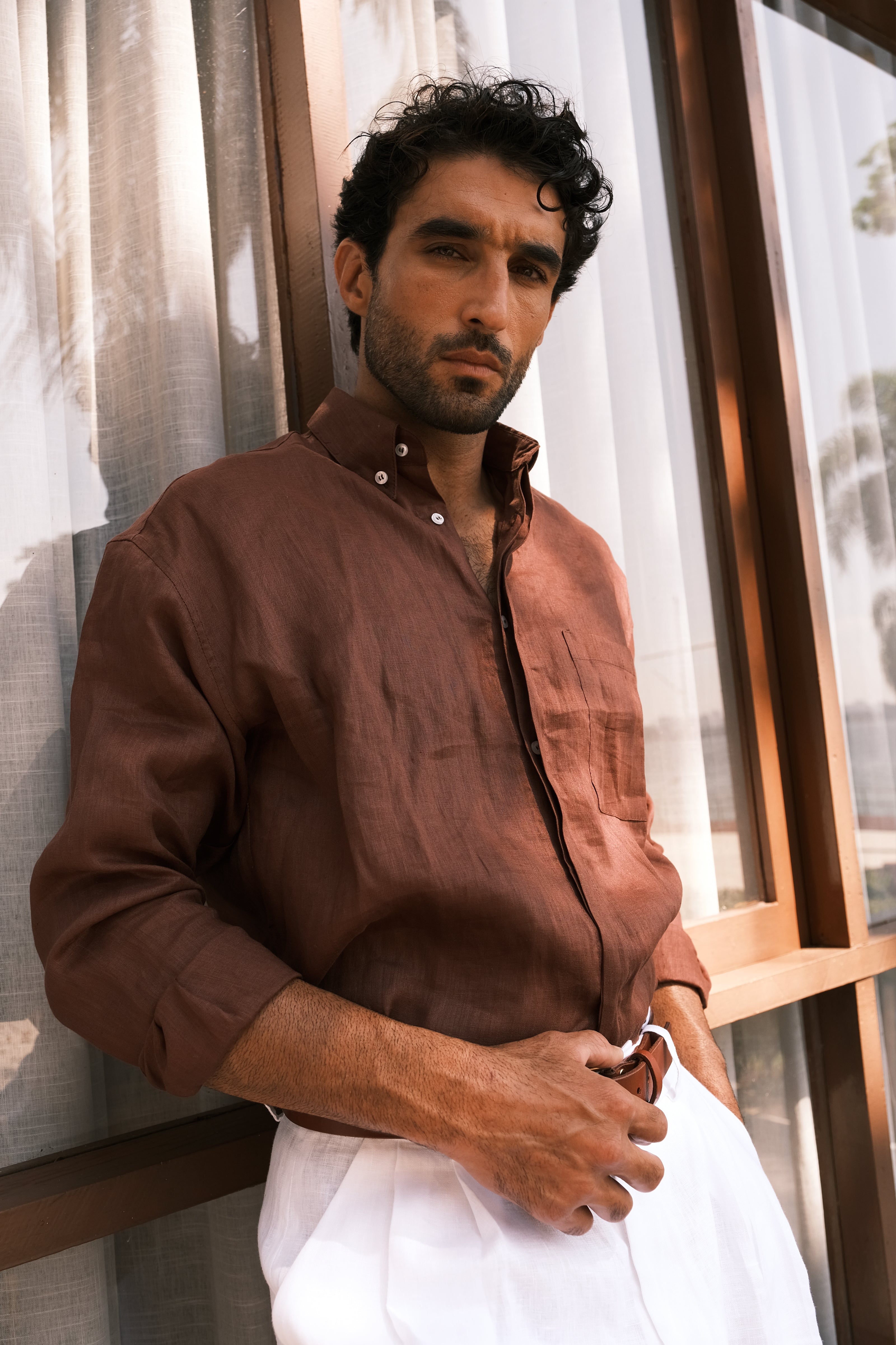 Camisa 100% Linho Marrom Thomaz