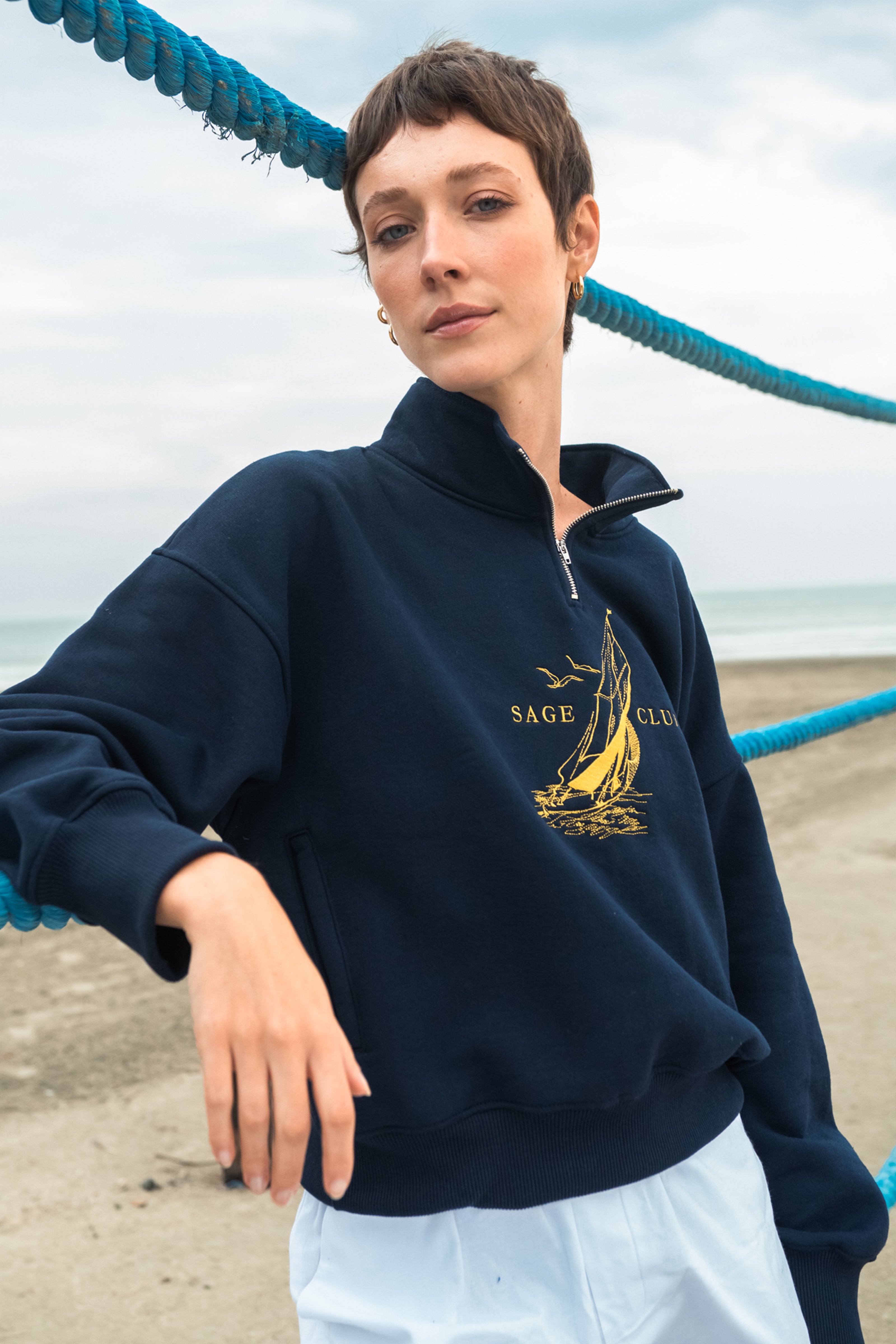 Moletom Bordado Náutico Azul Marinho