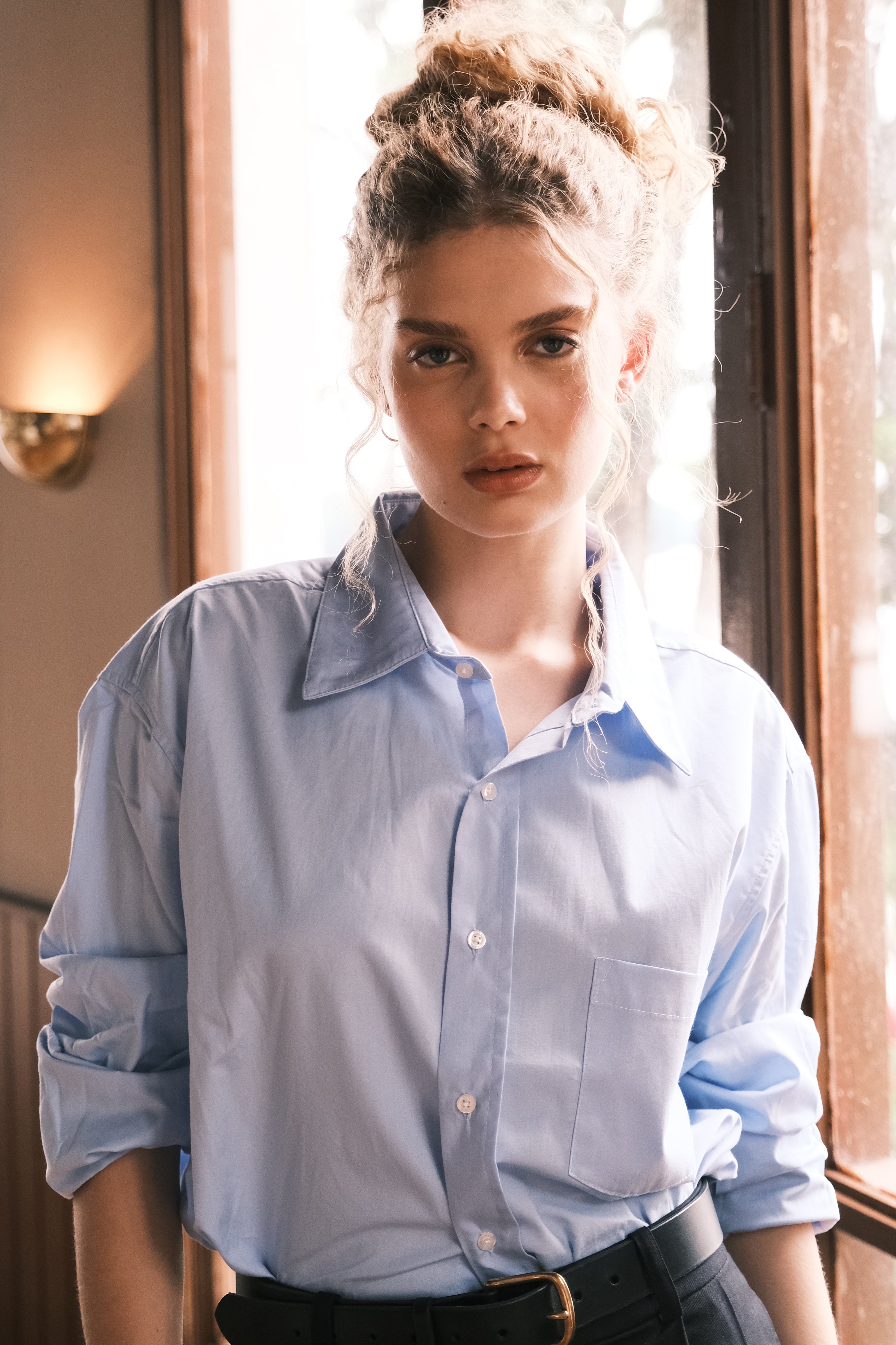 Camisa 100% Algodão Pima Azul Claro
