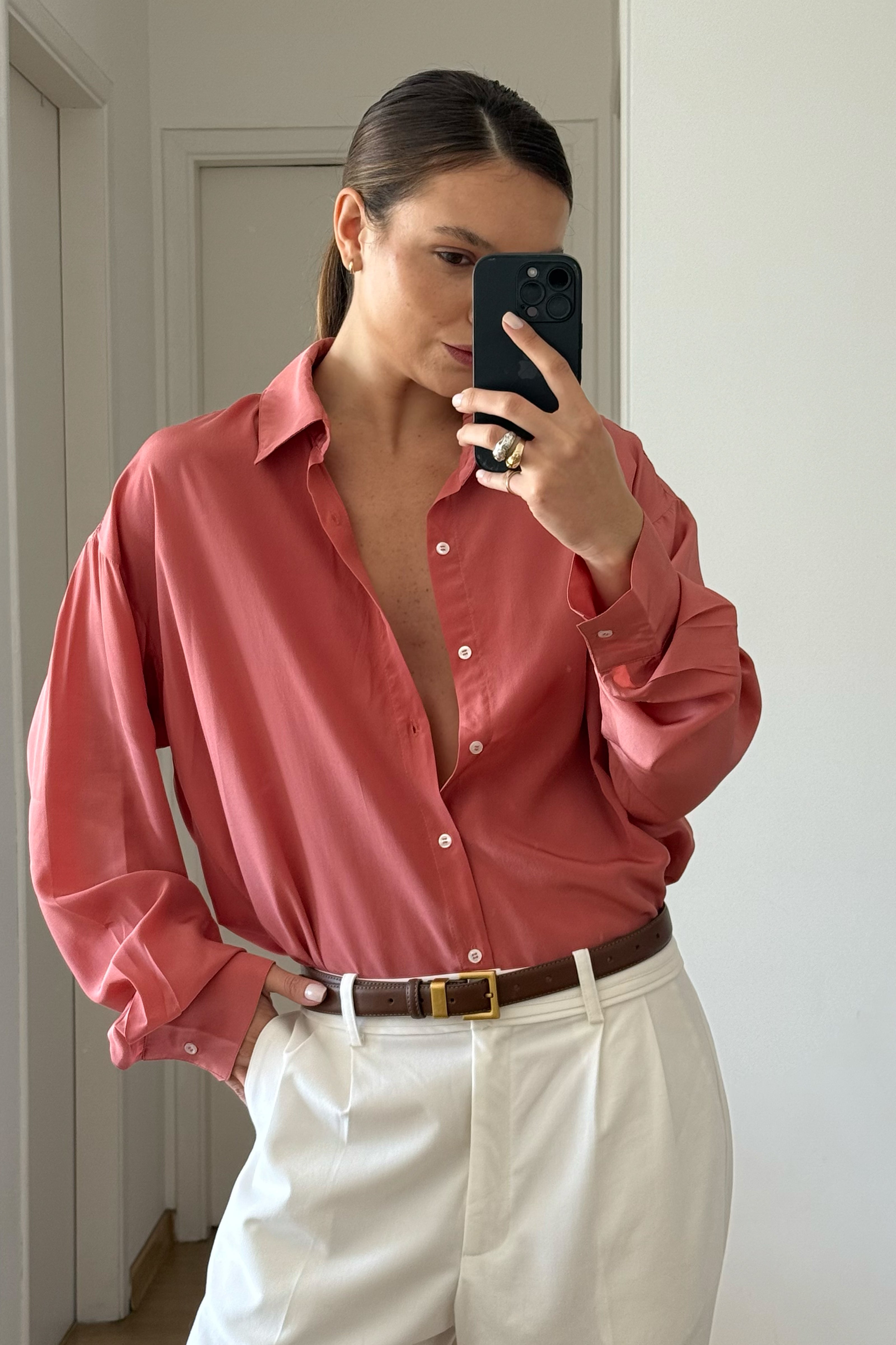Camisa 100% Seda Pêssego
