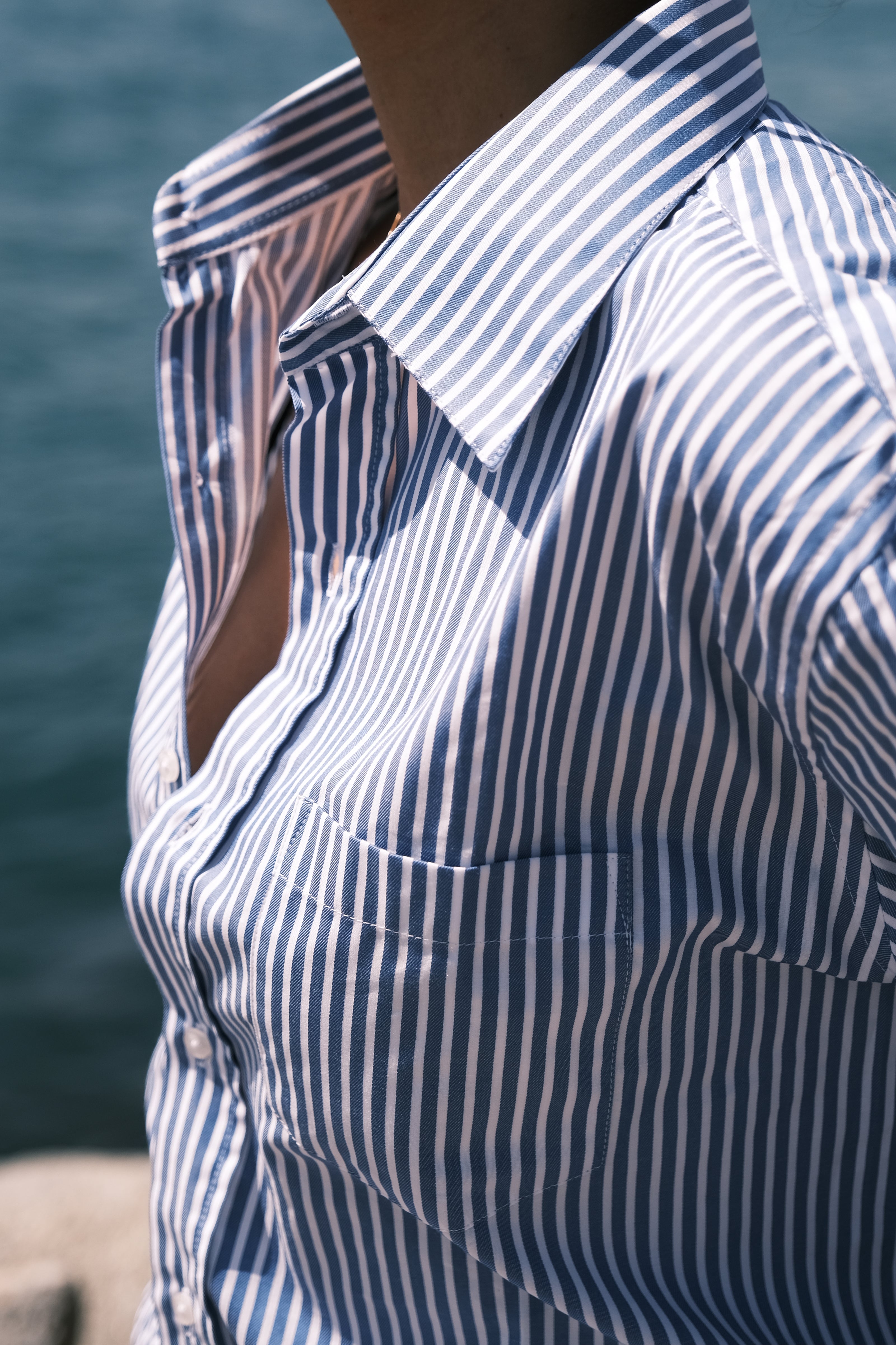 Camisa 100% Algodão Pima Listras Azul