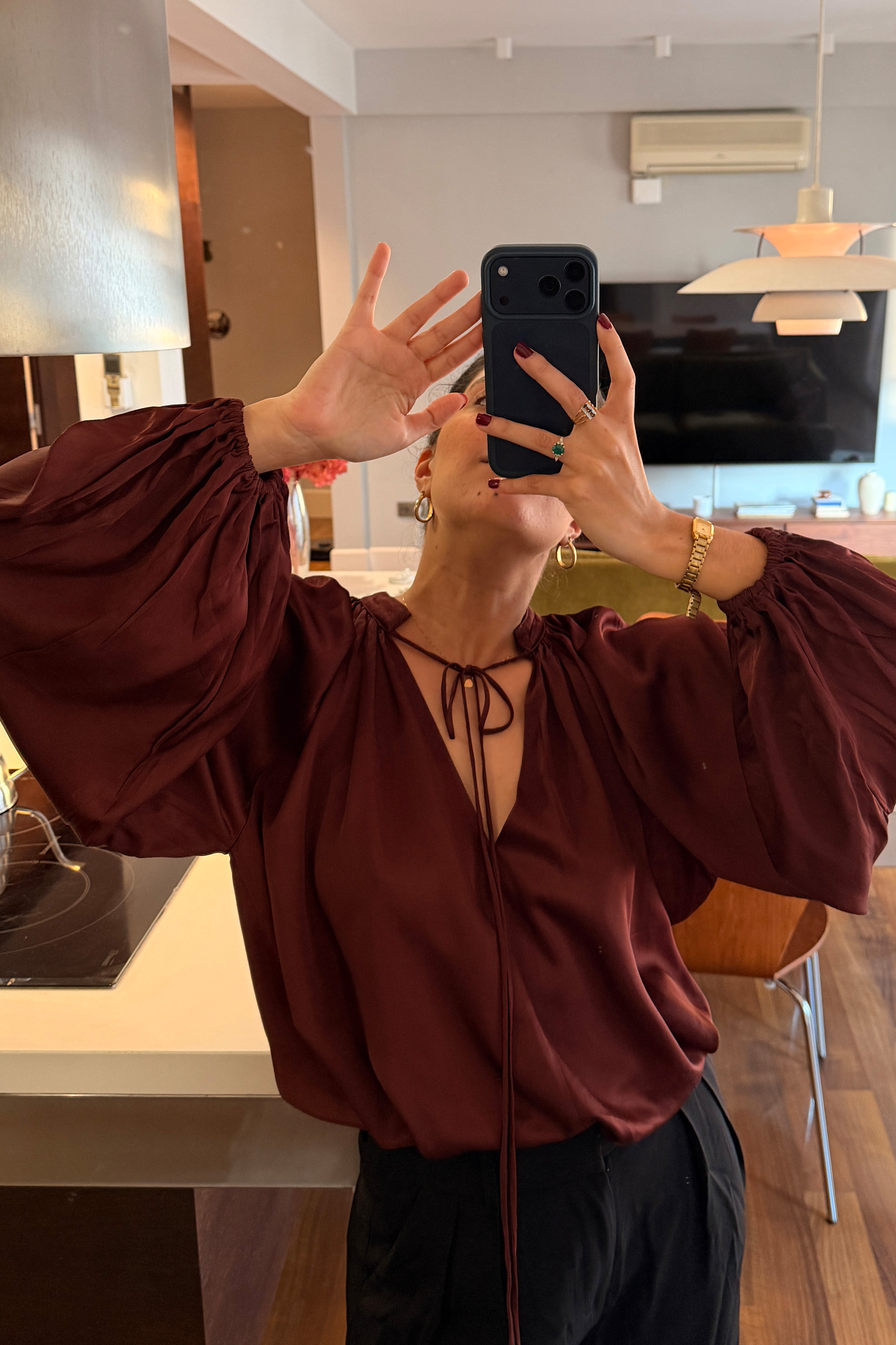 Bata Fluida Cetim Viscose Bordô