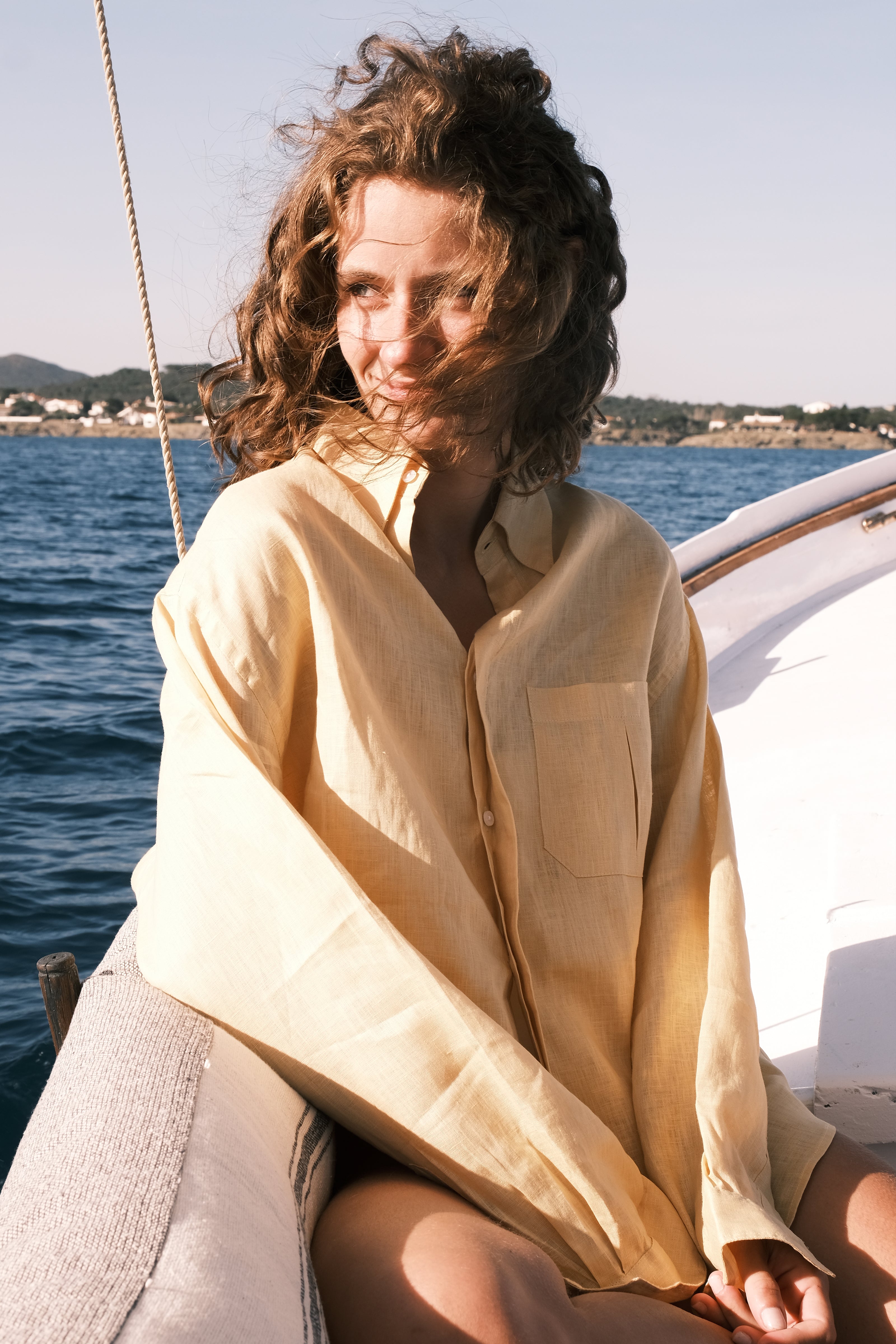 Camisa 100% Linho Oversized Amarela Thomaz