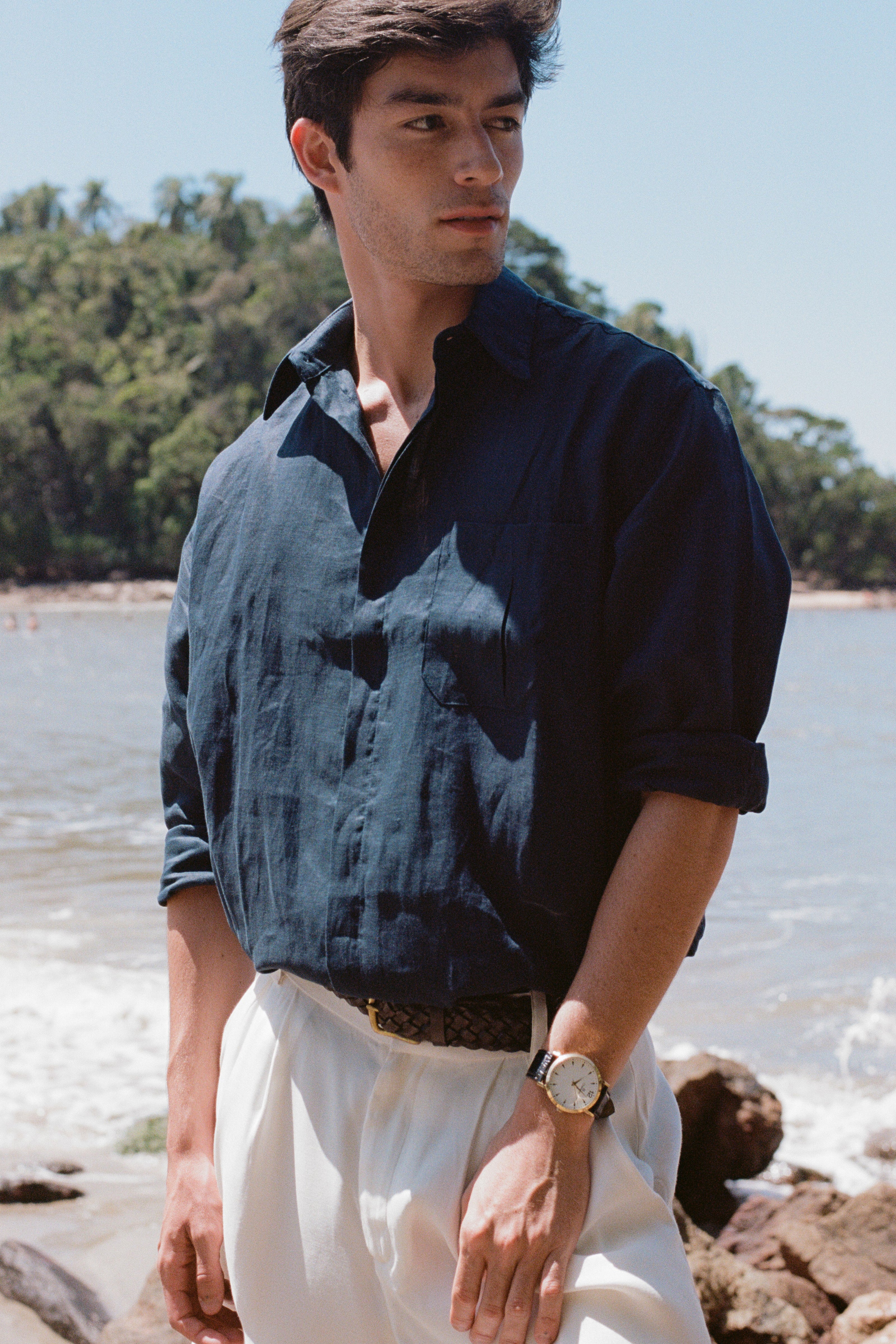 Camisa 100% Linho Azul Marinho Thomaz