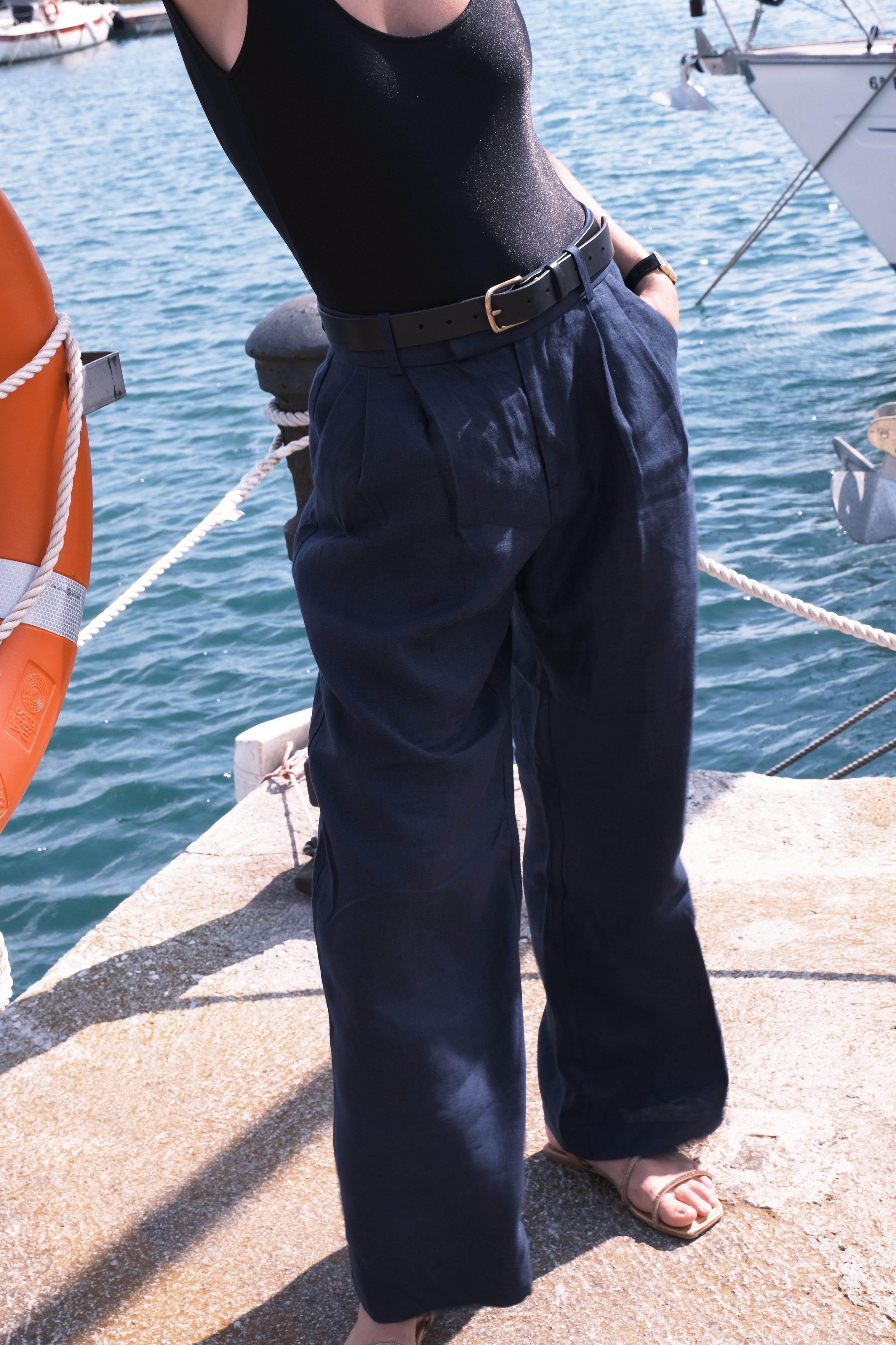 Calça Social 100% Linho Azul Marinho
