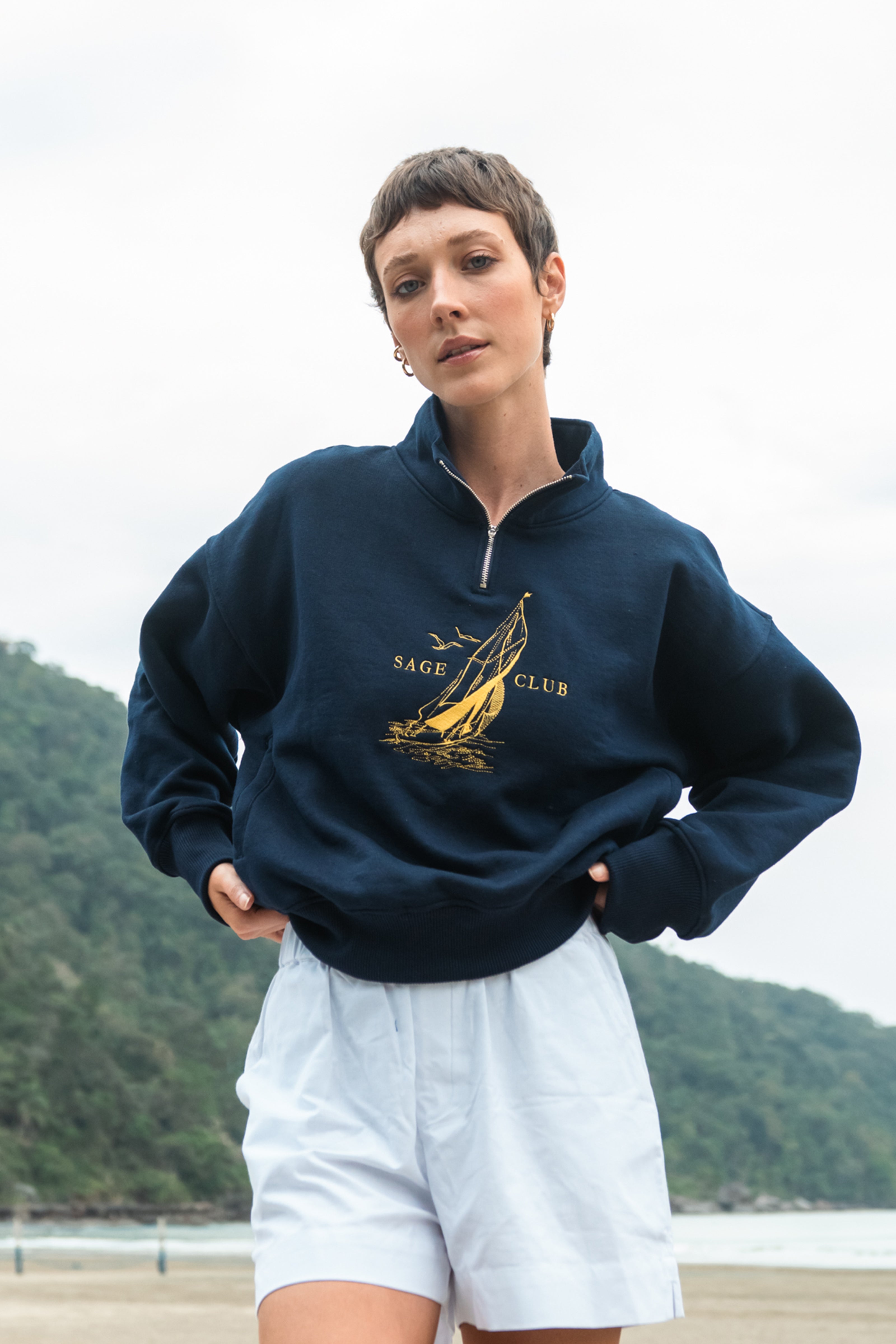 Moletom Bordado Náutico Azul Marinho