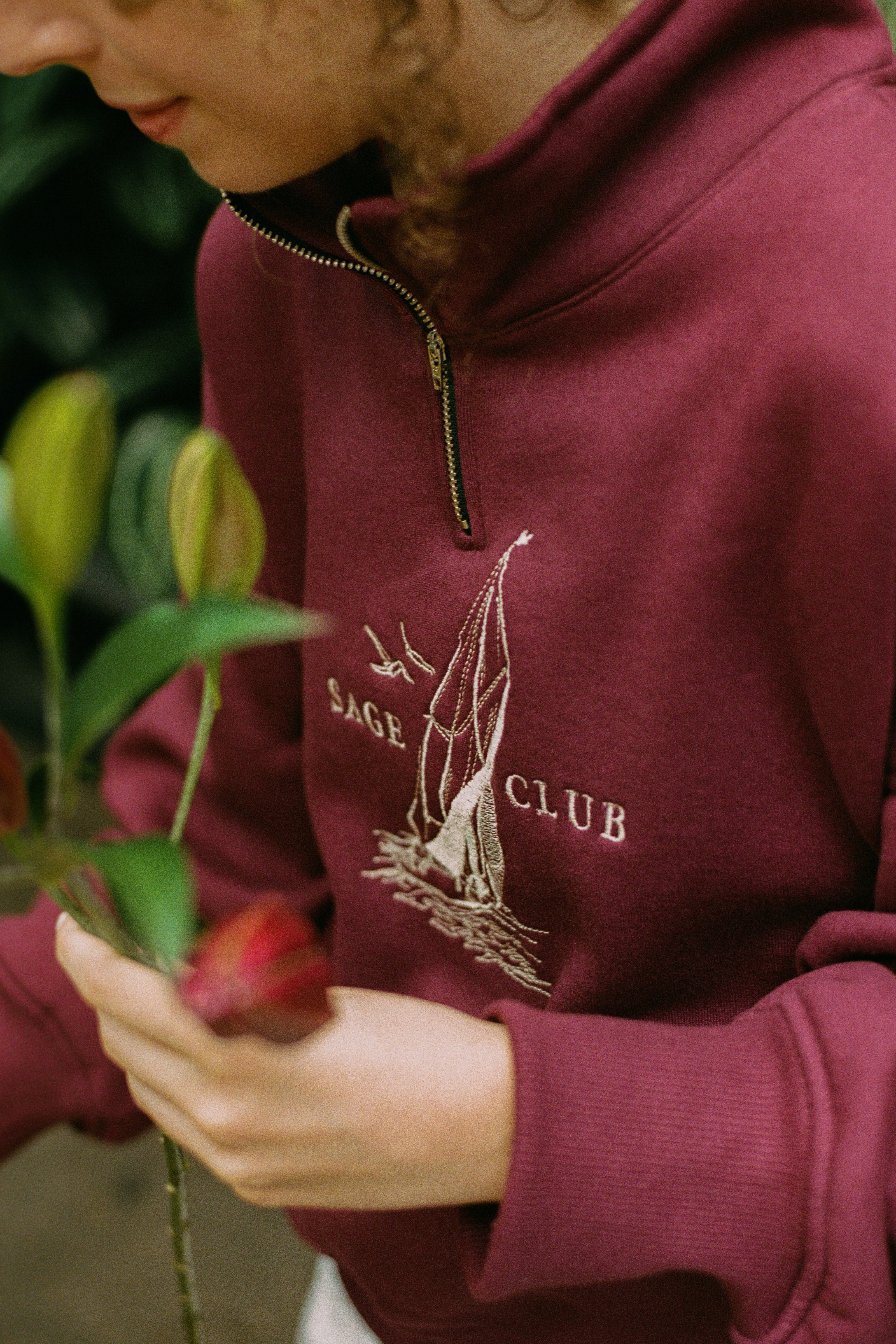 Sudadera Bordada Náutica Burdeos