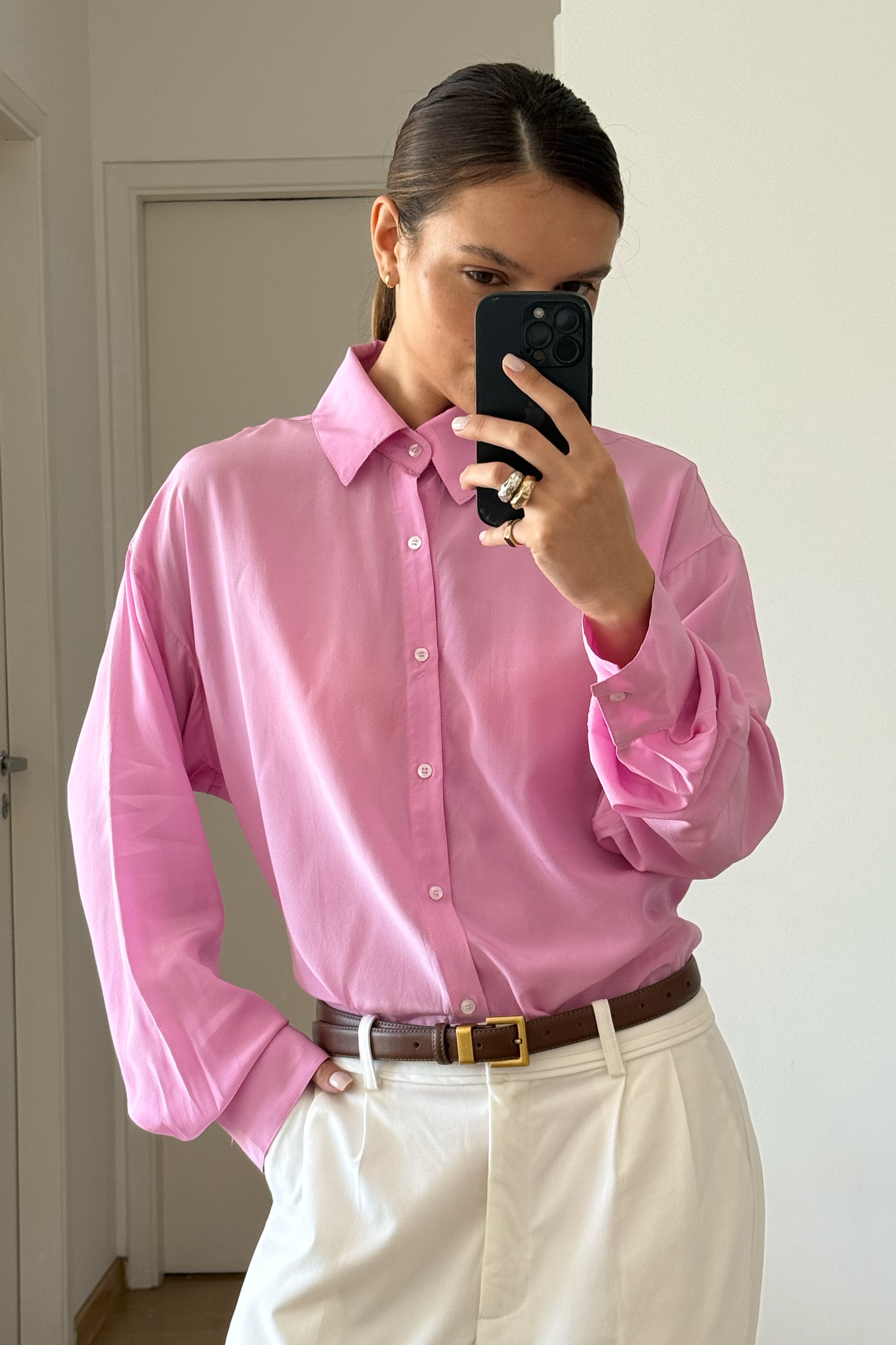 Camisa 100% Seda Rosa