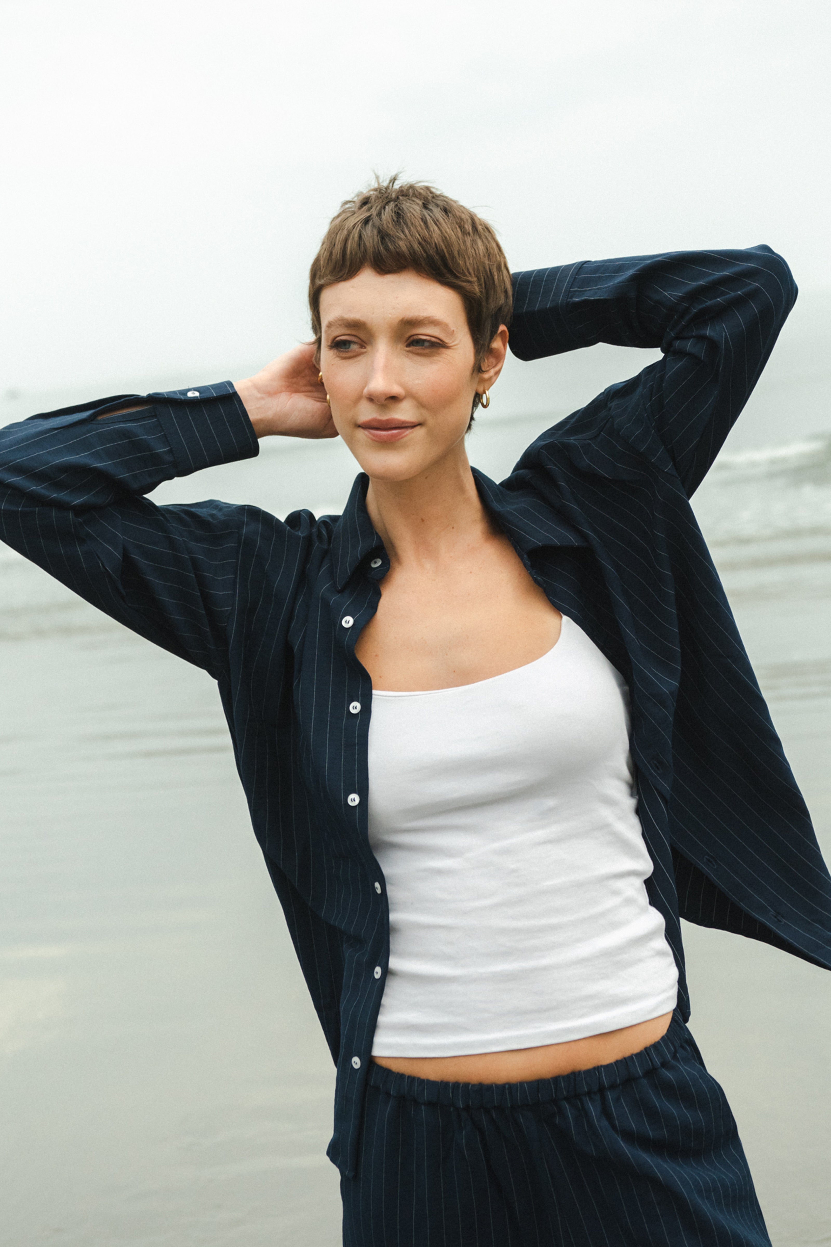 Camisa Unissex Listrada Azul Marinho