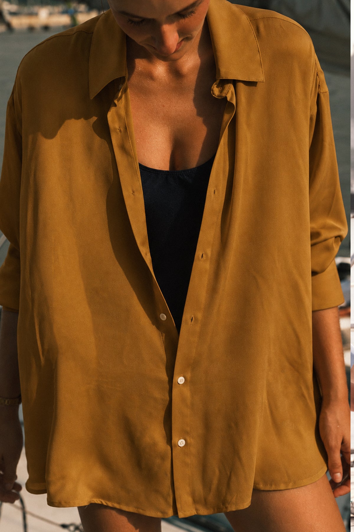 Camisa 100% Seda Marrón